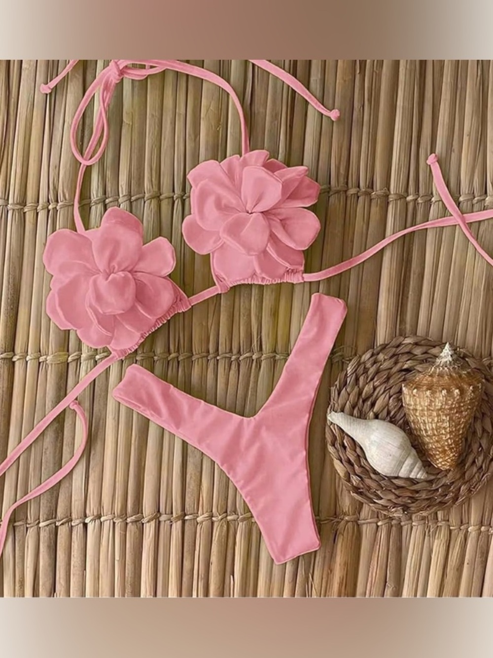 NWT Pink 3D Floral Appliqué Bikini Set